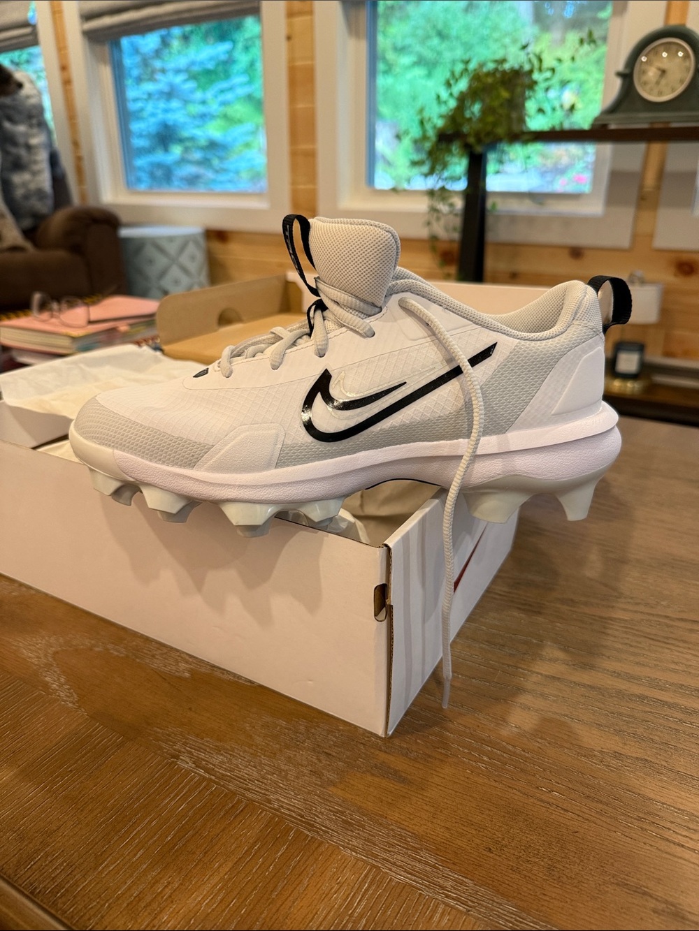 Nike White softball Cleats with Black Swoosh